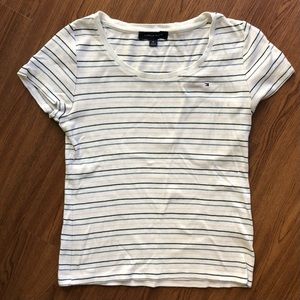 Tommy Hilfiger White Striped Short Sleeve Tee